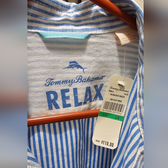 Tommy Bahama Relaxed Linen Blue Striped Men's Shirt Size Large NWT - Picture 5 of 13